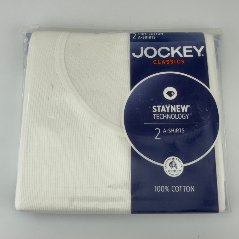 Jockey Classics Mens 2-Pack White 100% Cotton Ribbed A-Shirt Undershirts XXLT